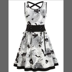 Black and White Halloween Spiderweb Print Dress